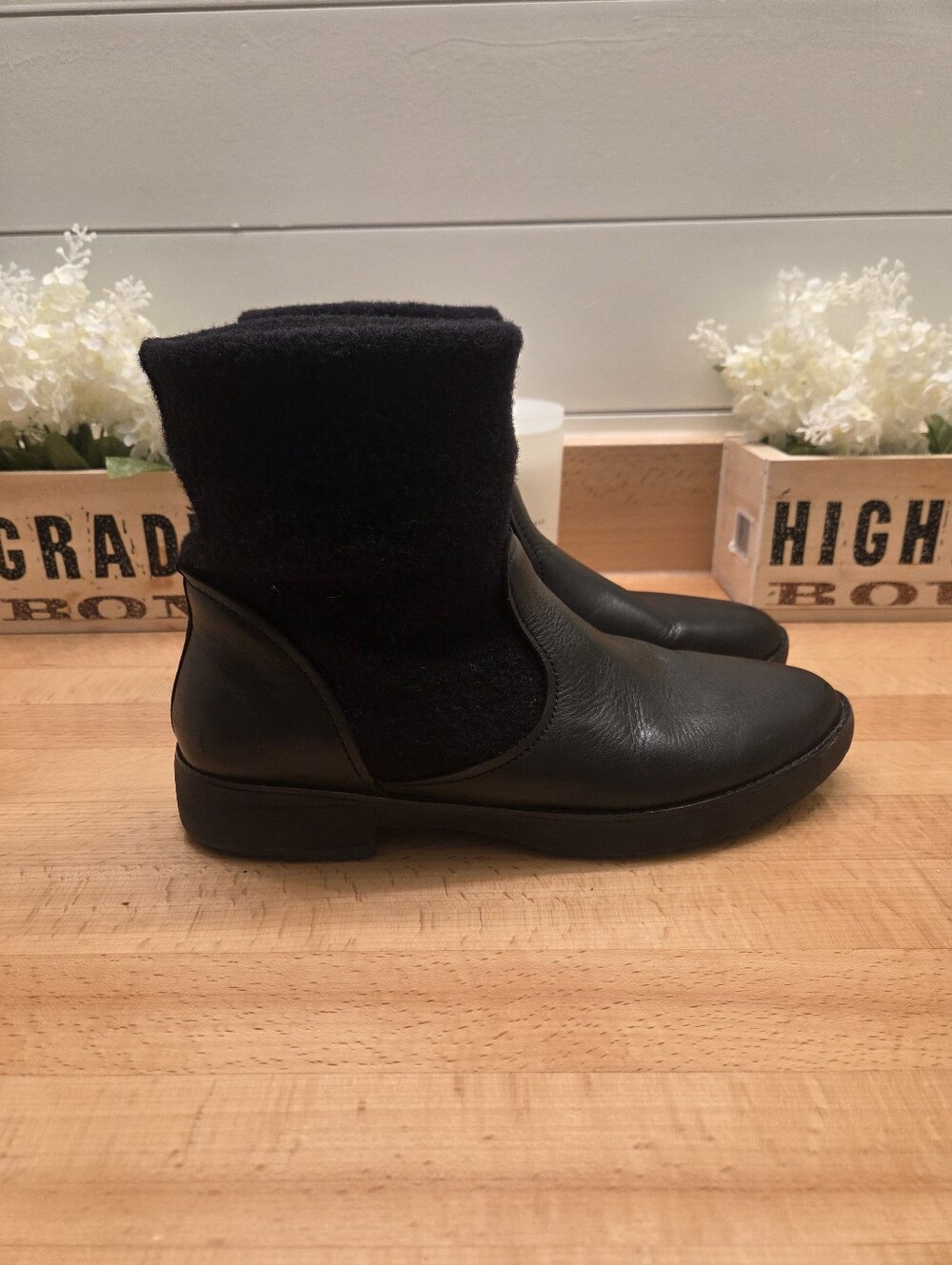 FitFlop Nissie Mixte Women's Leather/Wool Ankle Boot Black Size 10